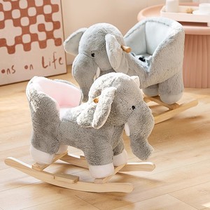 Cheval à bascule en peluche pour bébé de 6 à 24 mois, animal en peluche gris rose, cheval à bascule éléphant - Product Image 3