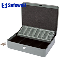 Safewell Maßgefertigte Metall-Stahl Tragbare Münzgeldbox Bankkassette mit 8 Münzfächern 4 Geldscheinfächern Schlüsselschloss und Griff