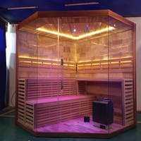 Tamaño grande Diseño caliente 4-6 Personas Sauna Interior Wet Steam Spa Sauna de cinco lados con vidrio templado de 8 mm