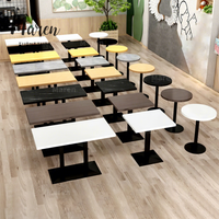 Table de restaurant de luxe, forme carrée ou ronde, plateau en pierre sonneterée avec base en métal, mobilier de restaurant