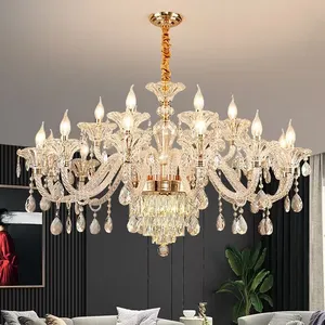 Lustre suspendu en cristal doré au design moderne de luxe, luminaire décoratif d'intérieur, idéal pour un salon, une chambre à coucher, une Villa, un hôtel, un hall