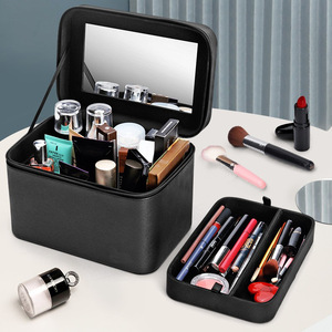 Sac à cosmétiques de maquillage Portable avec compartiment de voyage et étui avec miroir pour femmes, organisateur de maquillage - Product Image 3