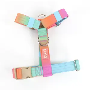 Gradient Comfortable Rainbow Nylon Combat Tactical Training Dog Harness Sublimation Pattern Outdoor Dog Collar Leash Harness