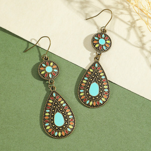 Bohemian Green Tassel <b>Drop</b> Earrings Alloy Antique <b>Bronze</b> Plated Women's Fashion Dangle Earrings - Product Image 3