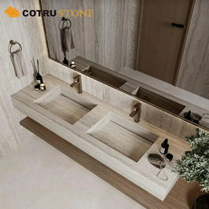 주문 석회화 더블 싱크 손 조각 벽 마운트 욕실 화장대 파우더 룸에 대 한 상단 - Product Image 1