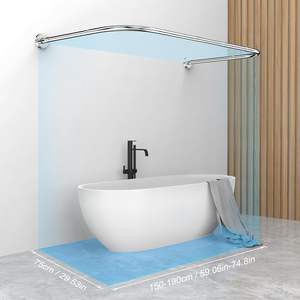 CF <span class=keywords><strong>Tringle</strong></span> de rideaux de douche incurvés en acier inoxydable réglable personnalisée en forme de U Style moderne 24 crochets Deux méthodes d'installation - Product Image 2