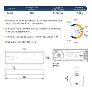 150กิโลกรัมชั้นบานพับฤดูใบไม้ผลิชั้นไฮดรอลิหนักประตูกระจกที่ใกล้ชิด180องศาเดือยประตูที่ใกล้ชิด - Product Image 3
