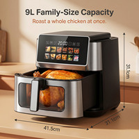 Four à friture numérique 9L 1800W avec éléments chauffants doubles, minuterie 90 min, en acier inoxydable, antiadhésif, pour la maison et les camping-cars, certifié ETL CE