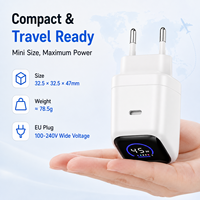 Chargeur rapide Type-C 45W avec affichage numérique, adaptateur mural PD prise EU pour smartphone, tablette, ordinateur portable, chargeur de voyage compact