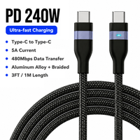 Kabel USB C ke USB C 240W dengan Indikator LED, Kabel Data Pengisian Cepat 5A Berbahan Nilon untuk iPhone 17 16 Pro Max, Laptop