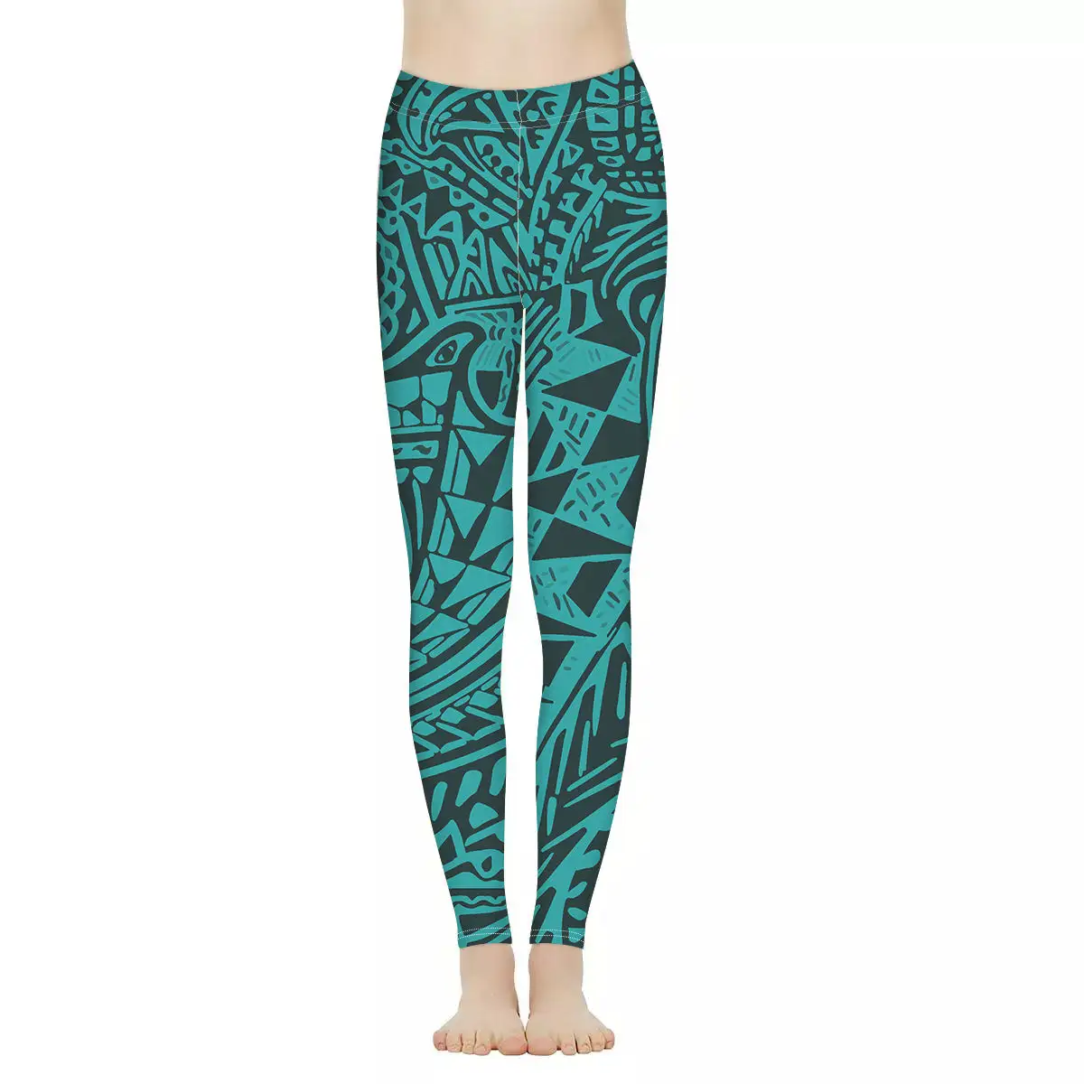Polinezya çiçek baskı streç Yoga pantolon bel spor tayt nefes pantolon artı boyutu spor elbise özelleştirilmiş tasarım
