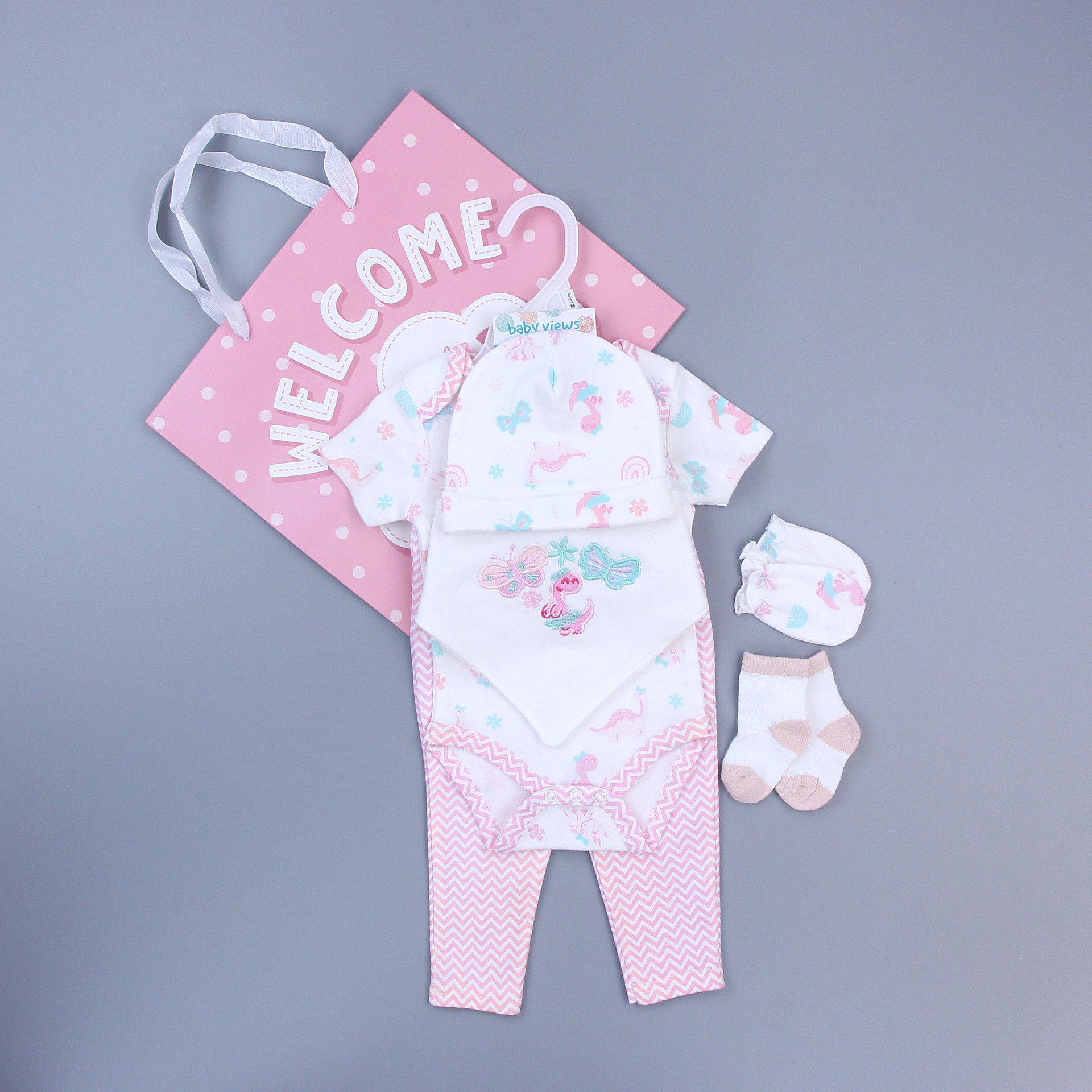 Vêtements bébé dinosaure rose double papillon