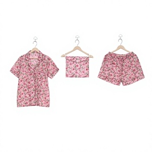 Ensemble de pyjama pour femmes en coton 100% pur, imprimé floral, fermeture à cordon, imprimé numérique, doux, respirant, séchage rapide, été - Product Image 1