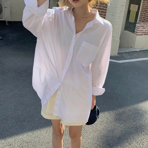 광저우 Auyan Ins 패션 쉬폰 셔츠 느슨한 긴 게으른 바람 남자 친구 긴 셔츠 여성용 블라우스 - Product Image 2