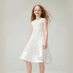 Yalindars Ropa para niños Vestido de fiesta elegante Diseño de vestido Sin mangas Encaje Flor Niñas Vestidos de novia para niños de 3 a 12 años