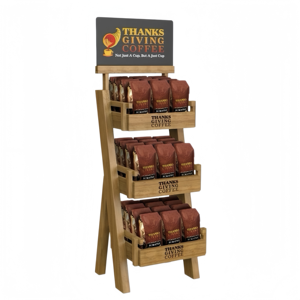 Exhibidor de Bebidas Personalizado Ray, Exhibidor de Madera para Bebidas Embotelladas para Supermercados, Exhibidor de Latas de Jugos de Frutas, Exhibidor de Café y Té - Product Image 3