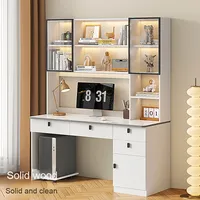 Bureau d'étude intégré en bois massif pour étudiants avec bibliothèque murale Bureau d'ordinateur et étagère de rangement pour chambre à coucher Maison