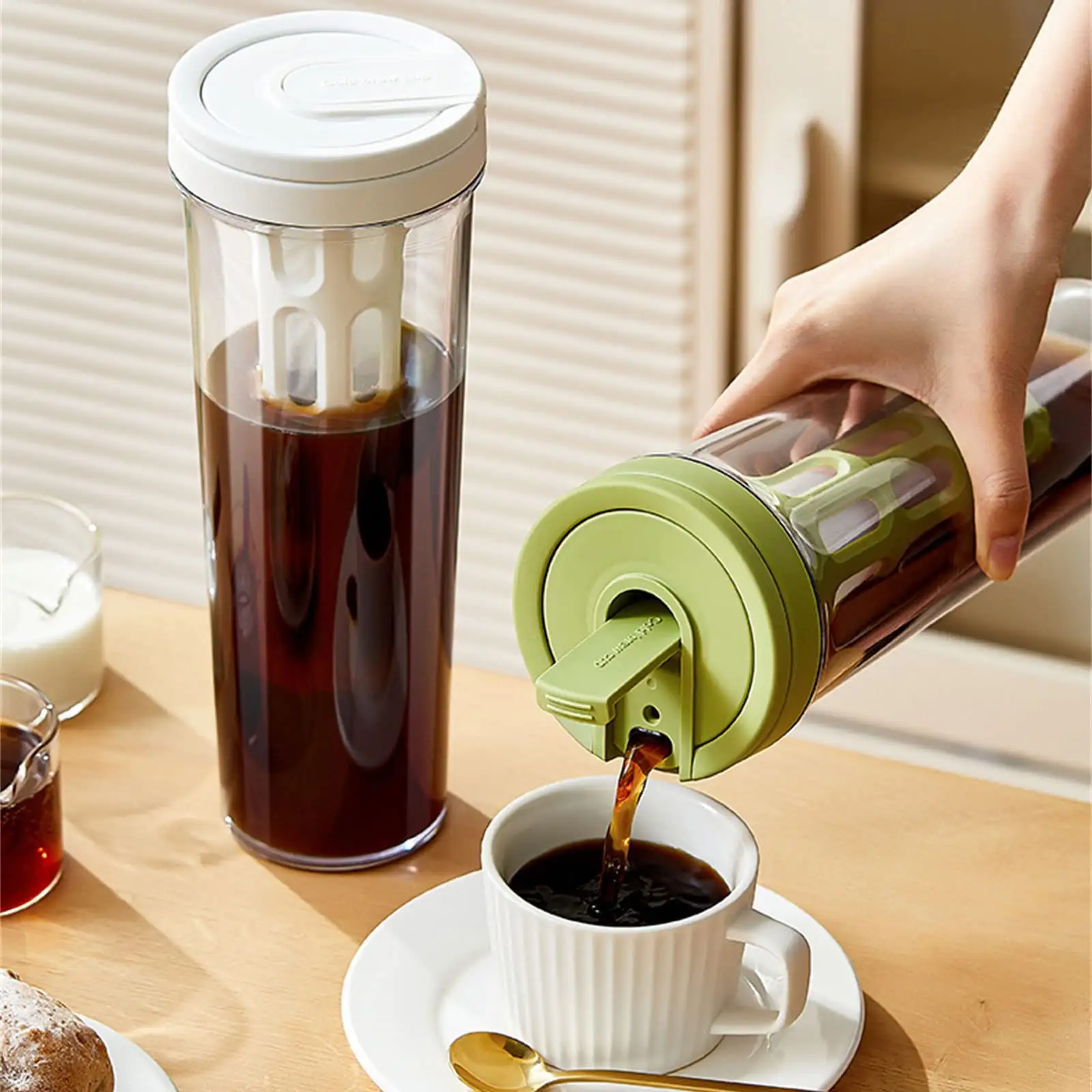 Garrafa de água multifuncional para suco de geladeira, recipiente com filtro para café, chá e frutas, 1000ml