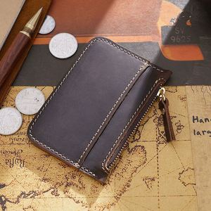 Vintage Genuine Leather Business Card Coin Purse Zipper Closure Unisex <b>Wallet</b> Cowhide Mini Multi-Function Card <b>Holder</b> - Product Image 3