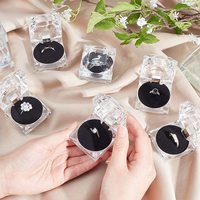 Boîte à bagues en acrylique transparent en gros pour présentation de cosmétiques, impression sérigraphique de logo personnalisé, épaisseur sur mesure, OEM accepté, MOQ 100 pièces