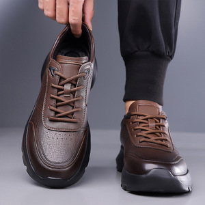 <b>Height</b> <b>Increasing</b> Men Leather Sneakers Round Toe Rubber Outsole Spring EVA Midsole Casual Walking <b>Shoes</b> - Product Image 4