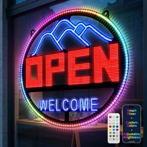 <b>LED</b> Open <b>Sign</b> 16x16 Round Ultra Bright With Timer App Remote Control Welcome Display For Bar Office Promotion - Product Image 1