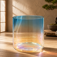 Bol chantant en quartz d'alchimie pur à 99,99 %, professionnel, 440 Hz/432 Hz, dégradé bleu/jaune, pour la thérapie sonore par vibration