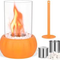 Brasero de table créatif en acier inoxydable pour Halloween, en forme de citrouille, en métal noir, avec pierres de cheminée et verre trempé, portable