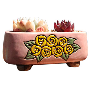 Nouveau pot de fleurs en céramique et grès, style rétro, peint à la main, respirant et résistant à la déformation, pour <span class=keywords><strong>Lithops</strong></span> et autres succulentes - Product Image 5