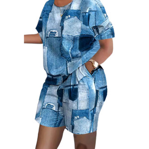 Costume de banlieue décontracté à manches courtes imprimé deux pièces pour femmes printemps été avec matériau Spandex/Polyester anti-boulochage 171 - Product Image 5