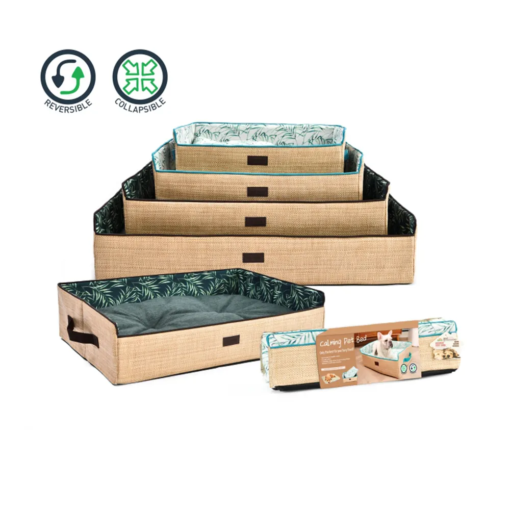 Nueva cama tejida trenzada ecológica para mascotas, suministros portátiles plegables, accesorios, cama para perros con cojín