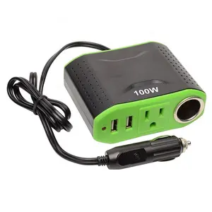 Inverter daya mobil 100W bersertifikasi CE, Inverter daya dengan 2 Outlet AC & port pengisian USB ganda 3,4a mendukung OEM untuk Inverter & konverter