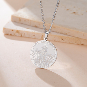 Collier vintage en acier inoxydable avec pendentif religieux Saint Christophe, chaîne à maillons plaquée or, bijou amulette pour femmes et hommes - Product Image 4