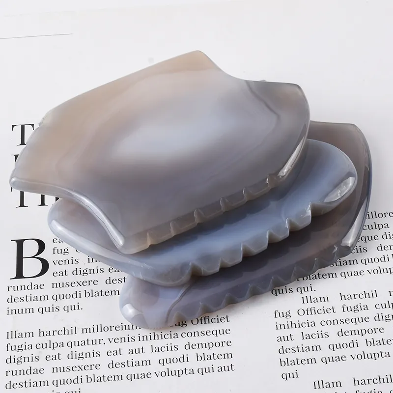 Natural Gray Agate Guasha Scraping Massage Facial Beauty Lifting Grey Agate Gua Sha