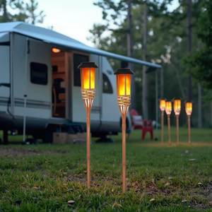 IP65 Étanche ABS Bambou Solaire Flamme Torches LED Panneau Sol Plug Pelouse Lumières Blanc Chaud Scintillement <span class=keywords><strong>Jardin</strong></span> Éclairage Extérieur - Product Image 6