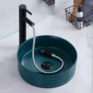 Wholesale Counter Top Ceramic Wash Basins Dark Green Color Bathroom Sink For Hotel