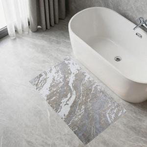 Tapis de bain Anabel Ecru / Beige / Argent 60*100cm en coton recyclé jacquard à motif abstrait, style moderne, fabriqué en Turquie - Product Image 1