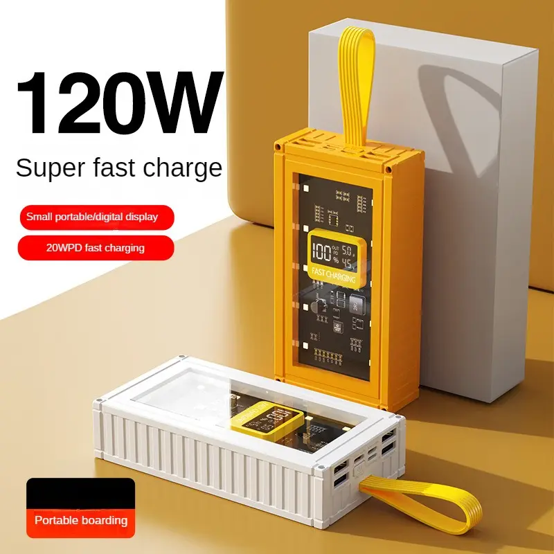 Super Fast Charging Power Bank 5 Anschlüsse Tragbarer Behälter Geschenk box Universelle transparente Digital anzeige 50000mAh Kapazität 120W