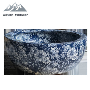 Lavabo rond en céramique Wayon, style chinoiserie traditionnel, bleu et blanc, <span class=keywords><strong>à</strong></span> motifs floraux, pour salles <span class=keywords><strong>de</strong></span> bain modulaires <span class=keywords><strong>de</strong></span> luxe - Product Image 5