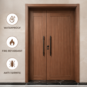 <span class=keywords><strong>Puerta</strong></span> <span class=keywords><strong>Doble</strong></span> Asimétrica de WPC, Resistente a la Humedad y a las Termitas, de Bajo Mantenimiento, con Hojas Desiguales y Apertura Batiente - Product Image 1