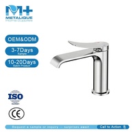Robinet de lavabo monocommande moderne en laiton chromé Metalique 110033, à poser sur le comptoir, durable, avec cartouche en céramique