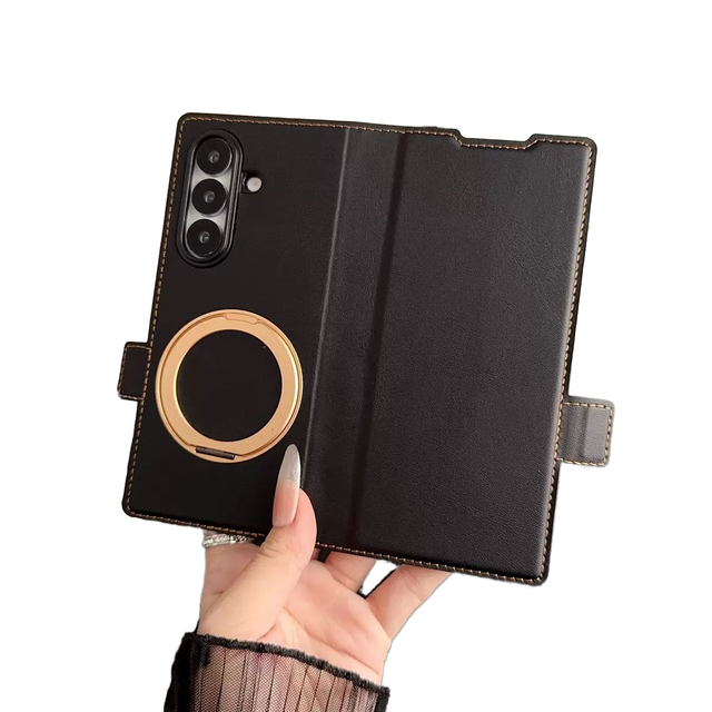Hot 360 Rotating Folding Kickstand Leather Phone Case for Samsung Galaxy Z Fold 7 6 5 4 Wireless Charging Magnetic Cover