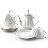 Service à thé (théière et tasse)en porcelaine fine (Bone China) avec bordure dorée de luxe – Service pour le thé de l'après-midi