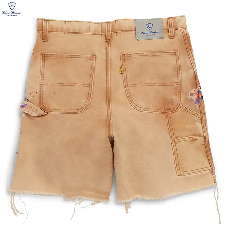 Мужские джинсовые шорты EDGE DENIM, коричневые летние тяжелые шорты с рисунком брызг