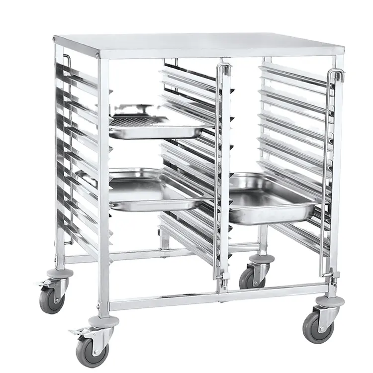 All Types Stainless Steel Tray Rack Trolley With PVC Wheels