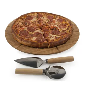 Couteau à Pizza et planche à découper, comprend 1 serveur de Pizza, 1 roue pour coupe-Pizza, planche de service en bois de bambou avec œillets