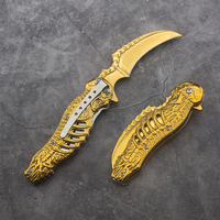 Goldenes Titan-Klappmesser Karambit mit 3Cr13 Edelstahl-Klinge, 3D-Totenkopf-Griff, EDC Outdoor DIY OEM