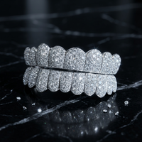 Grillz en Argent Sterling S925 Plaqué Rhodium, Entièrement Incrusté de Moissanite Ronde, Bijoux Dentaires Hip Hop pour Hommes et Femmes, Tendance Streetwear