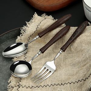 Retro 304 Stainless Steel Wood Handle Polished Minimalist Modern <b>Knife</b> <b>Fork</b> <b>Spoon</b> Western Tableware Ins <b>Set</b> - Product Image 3