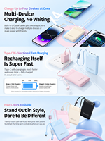 HYTO 10000mAh 22,5W Schnellladungs-Powerbank 20000mAh mit Eingebauten Doppelkabeln PD20W Tragbares Ladegerät mit Digitalanzeige